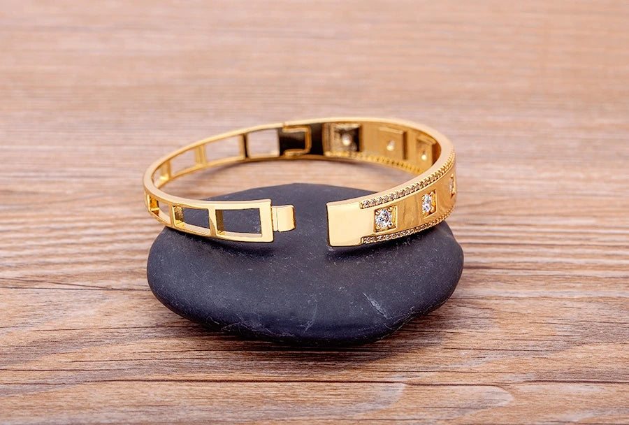 "Luxury CZ Gold Plated Bangle – Stackable Women’s Bracelet