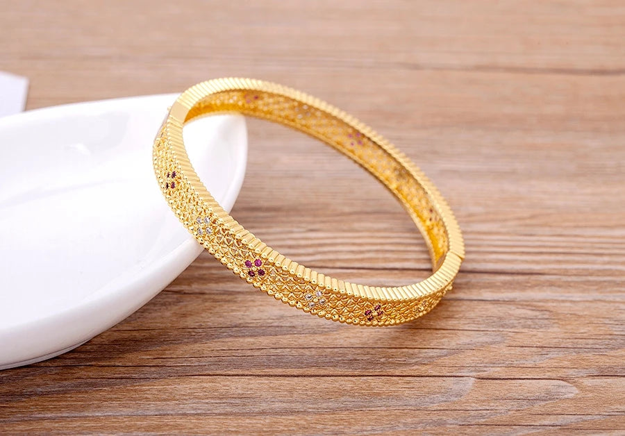 "Luxury CZ Gold Plated Bangle – Stackable Women’s Bracelet