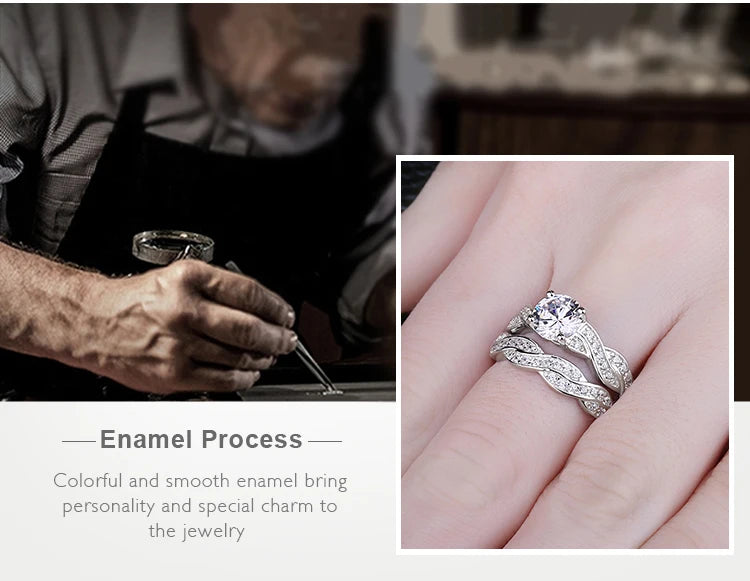 Elegant 2-Piece 925 Sterling Silver CZ Engagement Ring Set