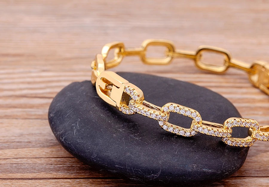 "Luxury CZ Gold Plated Bangle – Stackable Women’s Bracelet