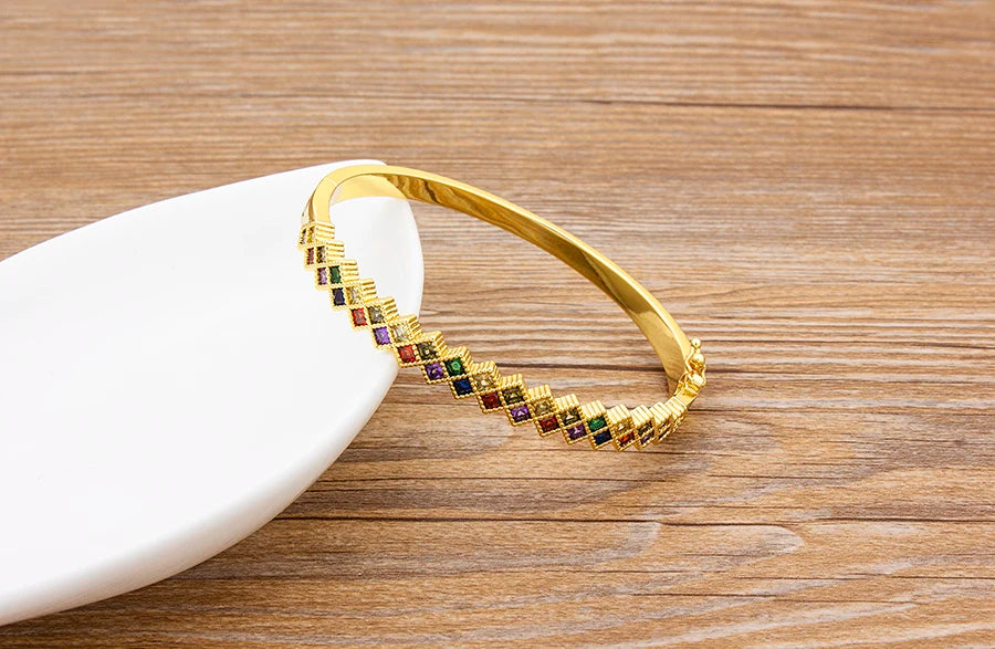 "Luxury CZ Gold Plated Bangle – Stackable Women’s Bracelet