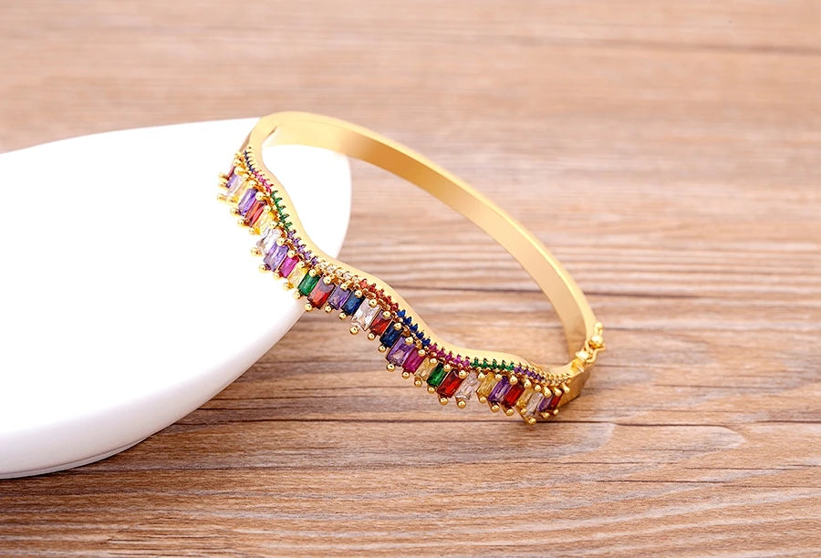 "Luxury CZ Gold Plated Bangle – Stackable Women’s Bracelet