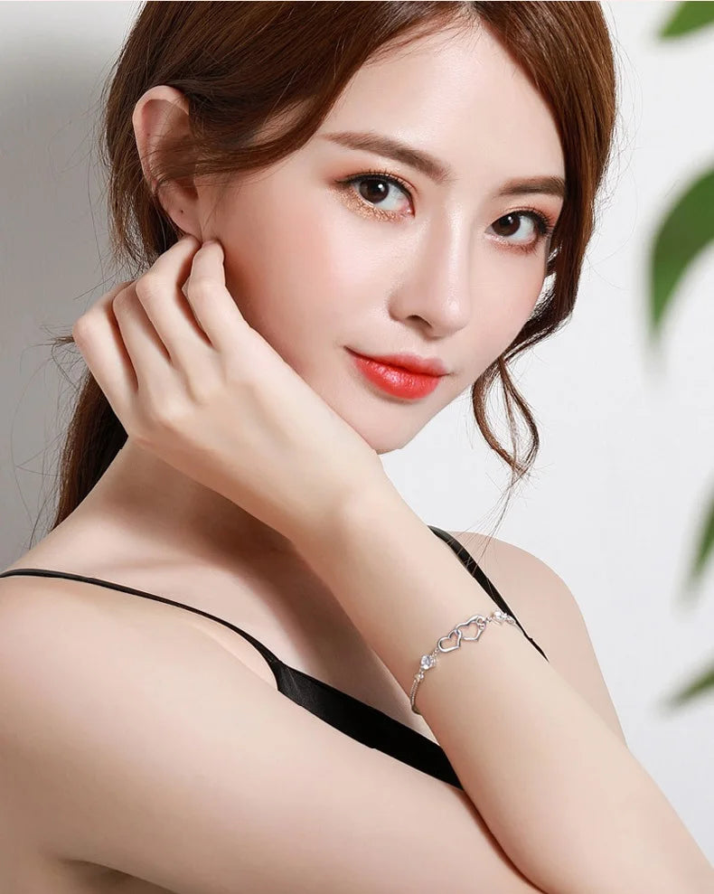 “925 Silver Crystal Heart Charm Bracelet”
