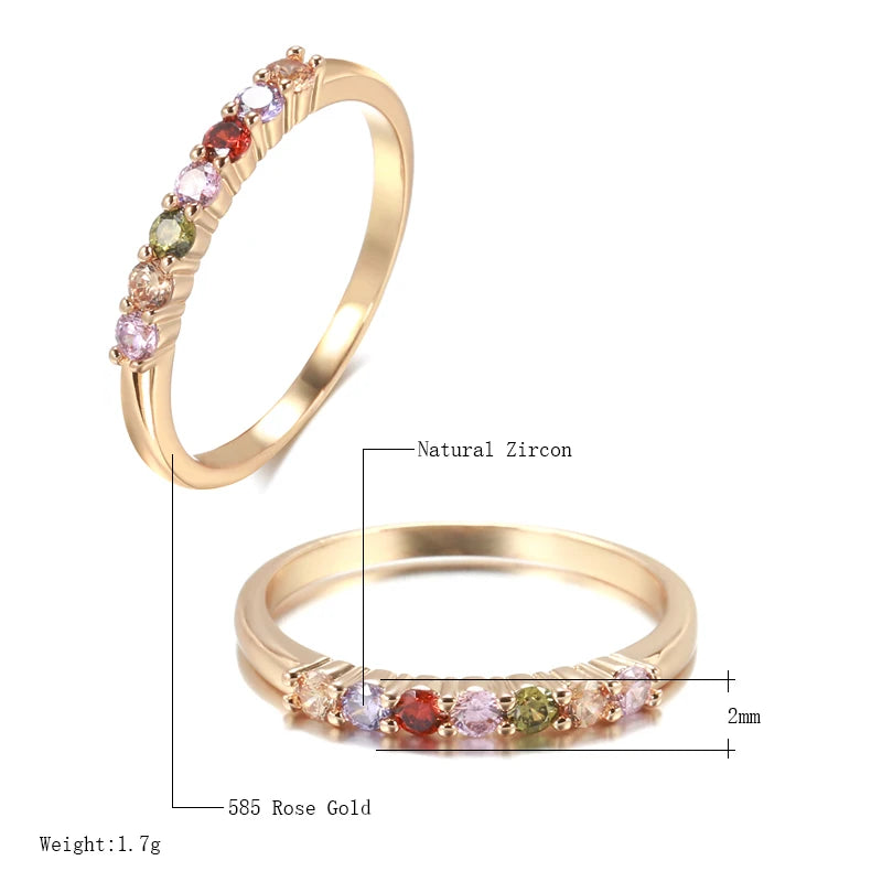 “Kinel 585 Rose Gold Rainbow Zircon Ring