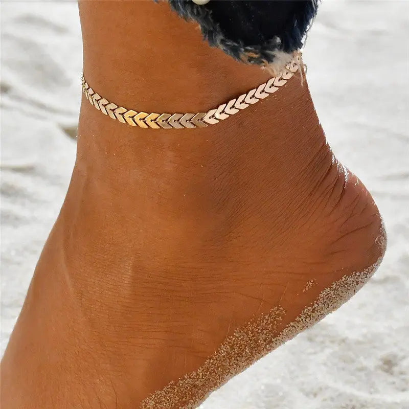 3PCS Gold Simple Chain Anklet Set, Beach Jewelry