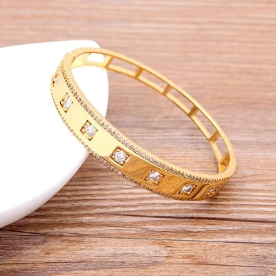 "Luxury CZ Gold Plated Bangle – Stackable Women’s Bracelet