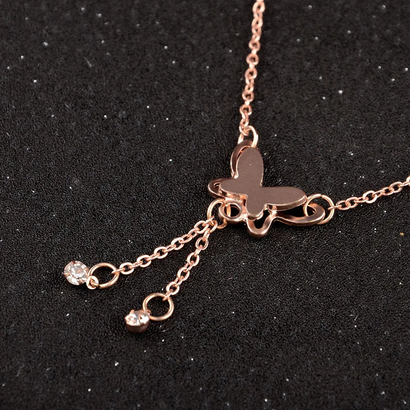Butterfly Pendant Anklet, Gold & Silver