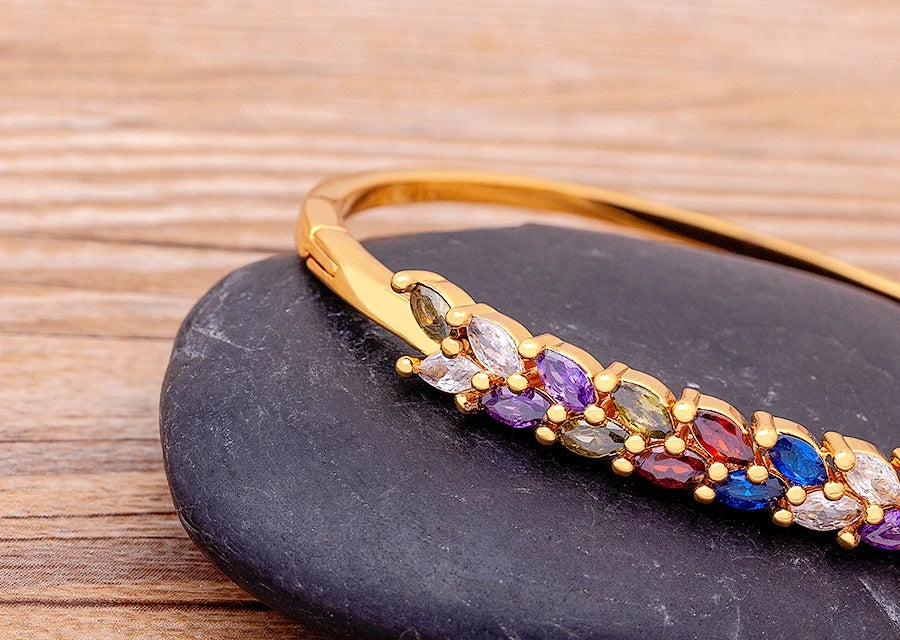 "Luxury CZ Gold Plated Bangle – Stackable Women’s Bracelet