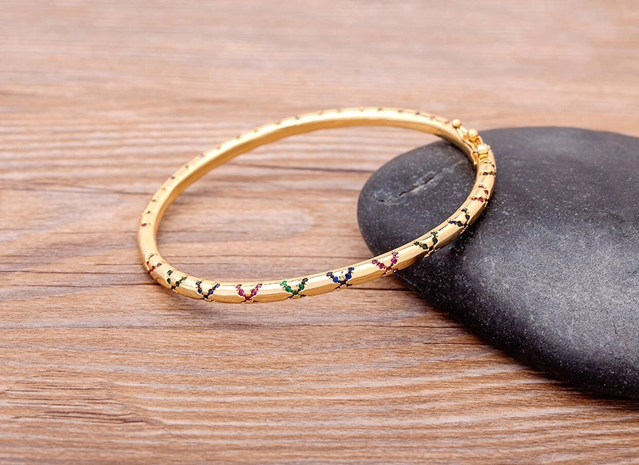 "Luxury CZ Gold Plated Bangle – Stackable Women’s Bracelet