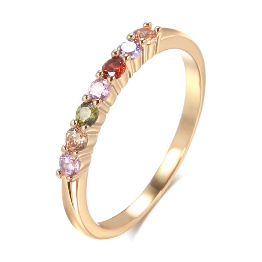 “Kinel 585 Rose Gold Rainbow Zircon Ring