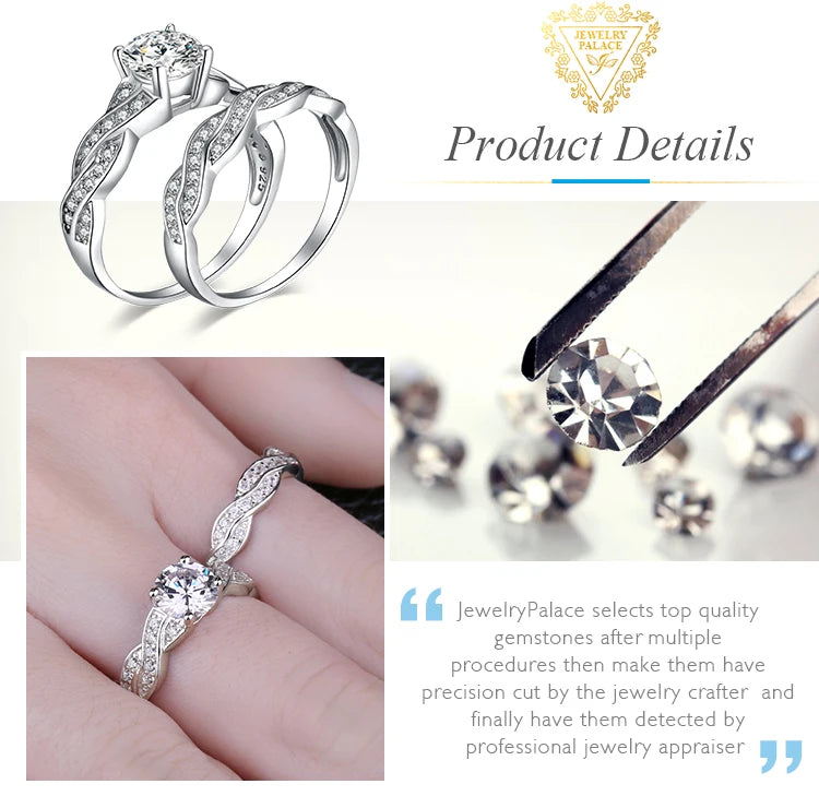 Elegant 2-Piece 925 Sterling Silver CZ Engagement Ring Set