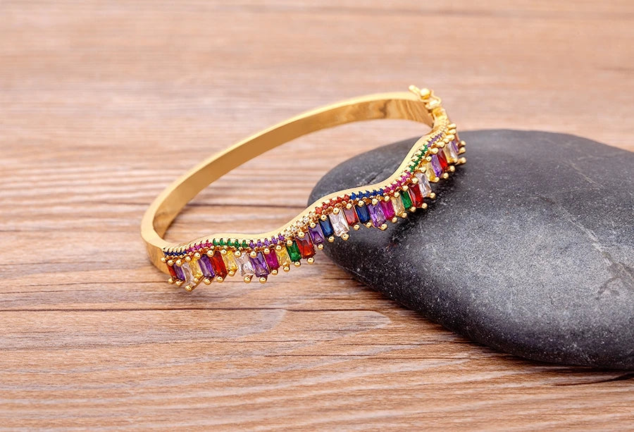 "Luxury CZ Gold Plated Bangle – Stackable Women’s Bracelet