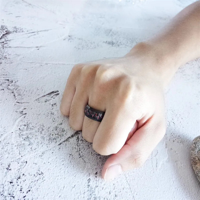 Punk Black Carbon Fiber Ring for Men”