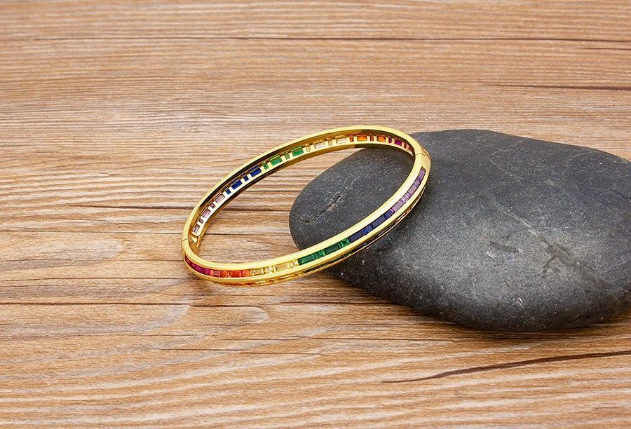 "Luxury CZ Gold Plated Bangle – Stackable Women’s Bracelet