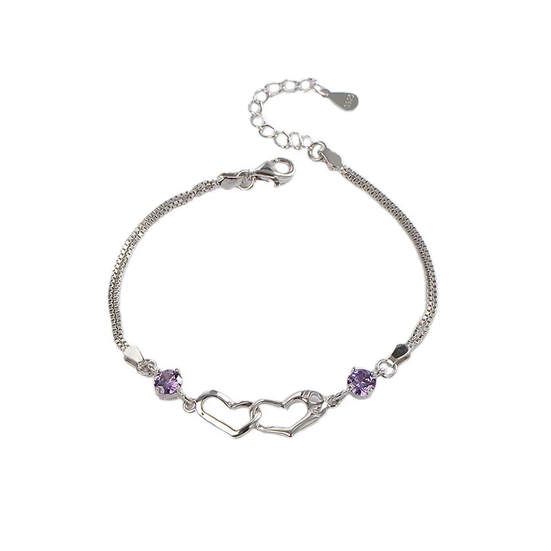 “925 Silver Crystal Heart Charm Bracelet”