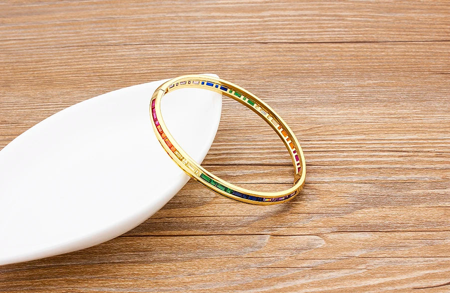"Luxury CZ Gold Plated Bangle – Stackable Women’s Bracelet