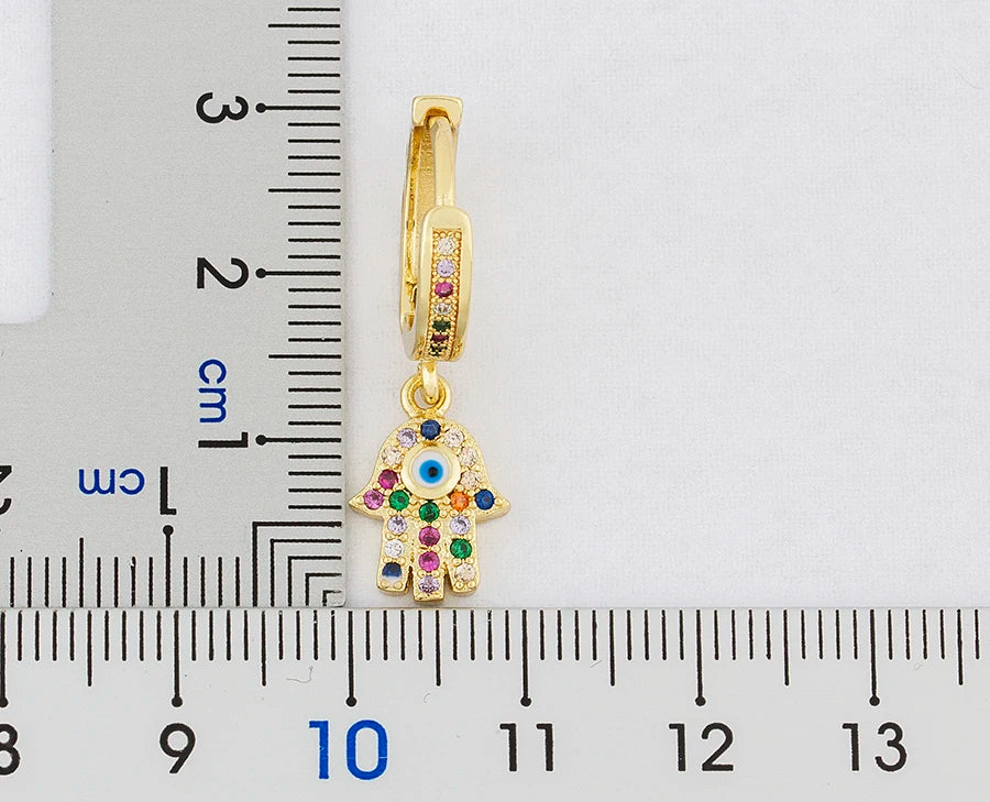 Charm Rainbow Copper Zircon Drop Earrings Fashion Palm Shape Pendant Earrings Crystal Jewelry Best New Year Gifts For Women