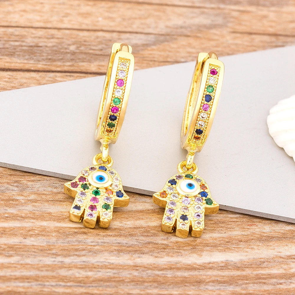 Charm Rainbow Copper Zircon Drop Earrings Fashion Palm Shape Pendant Earrings Crystal Jewelry Best New Year Gifts For Women