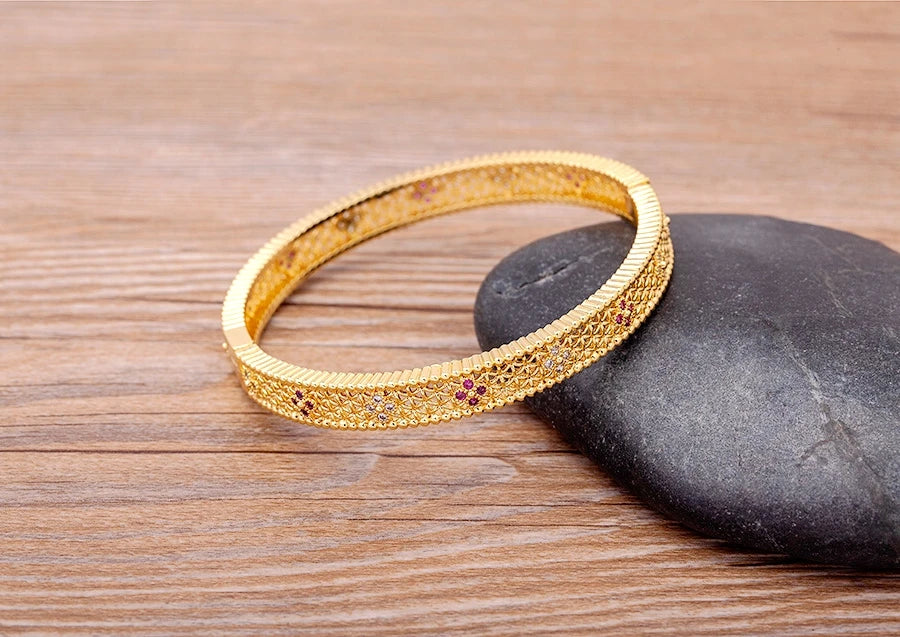 "Luxury CZ Gold Plated Bangle – Stackable Women’s Bracelet