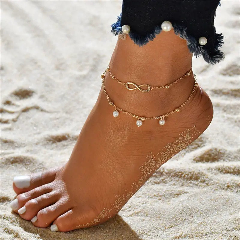 3PCS Gold Simple Chain Anklet Set, Beach Jewelry