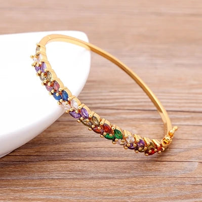 "Luxury CZ Gold Plated Bangle – Stackable Women’s Bracelet