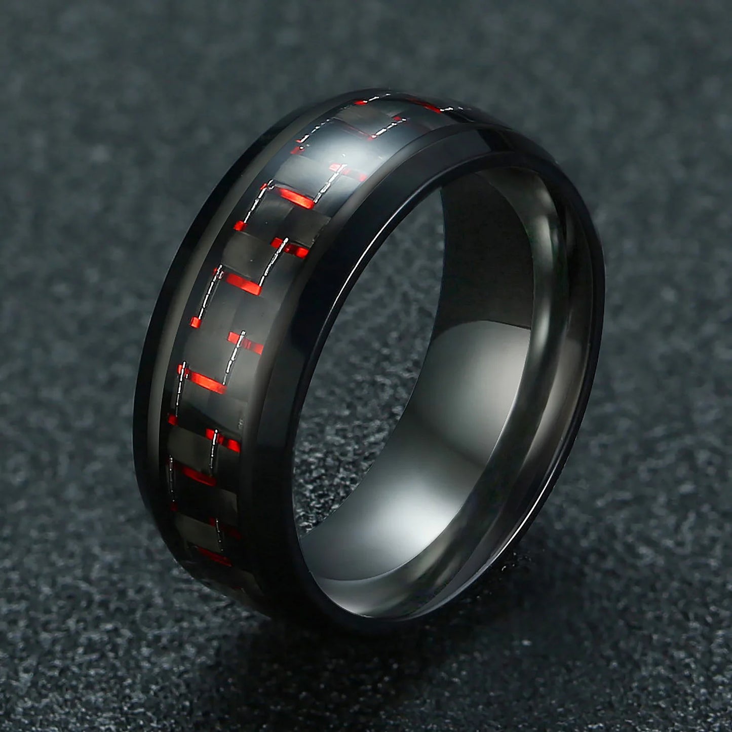 Punk Black Carbon Fiber Ring for Men”
