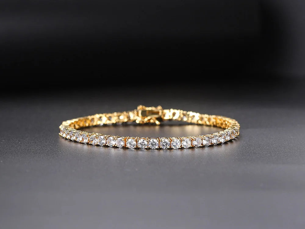 Iced Out Crystal Tennis Bracelet – Gold Punk Hiphop