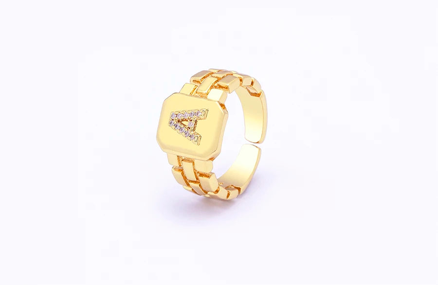 "Gold Initial A–Z Zircon Ring – Adjustable Women’s Jewelry