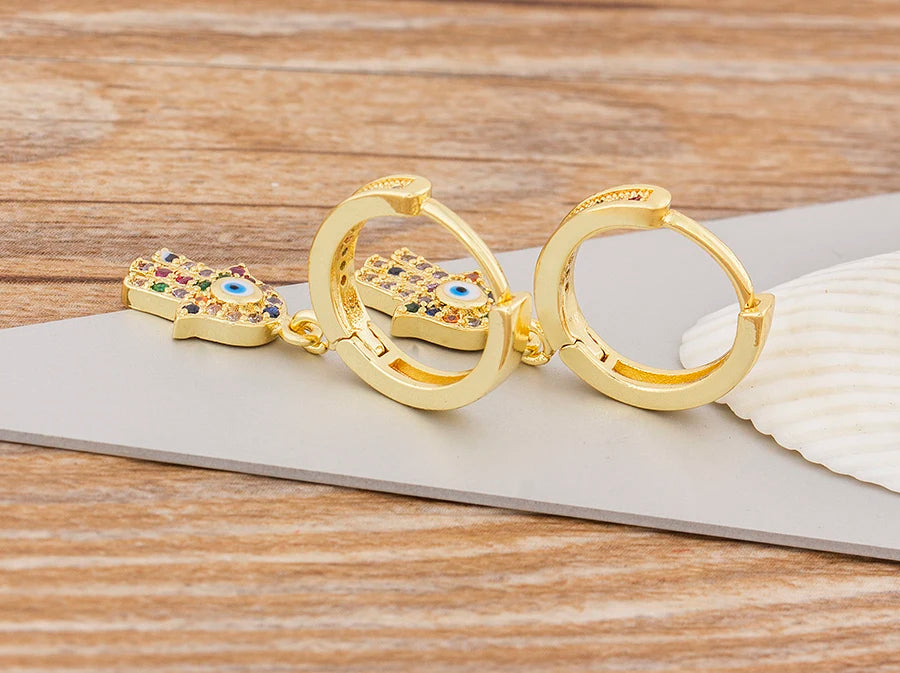 Charm Rainbow Copper Zircon Drop Earrings Fashion Palm Shape Pendant Earrings Crystal Jewelry Best New Year Gifts For Women