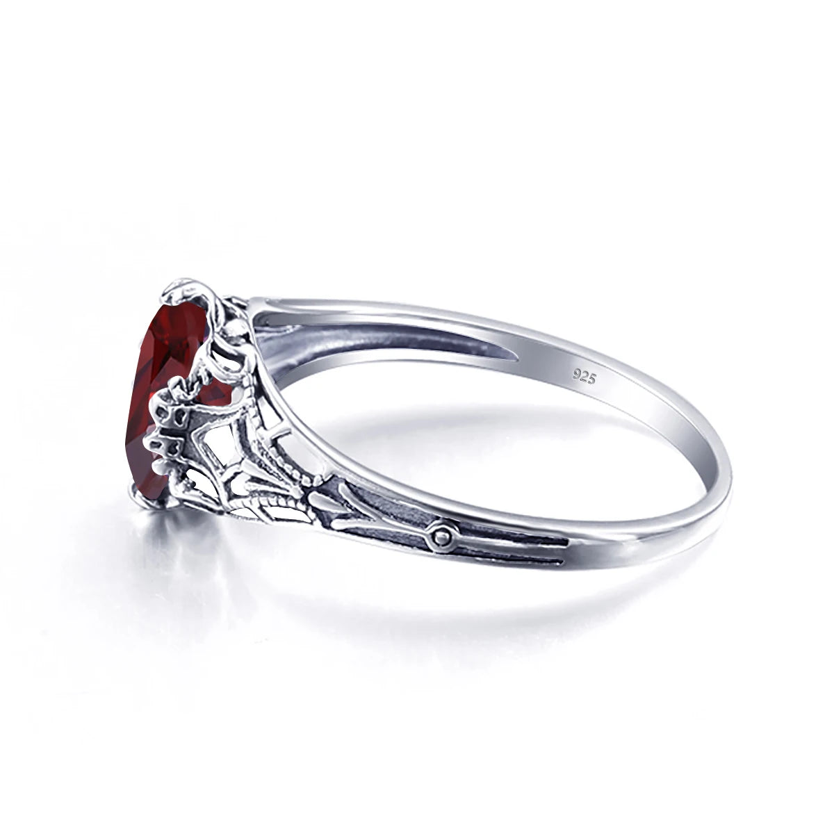 Real 925 Sterling Silver Oval Red Garnet Ring