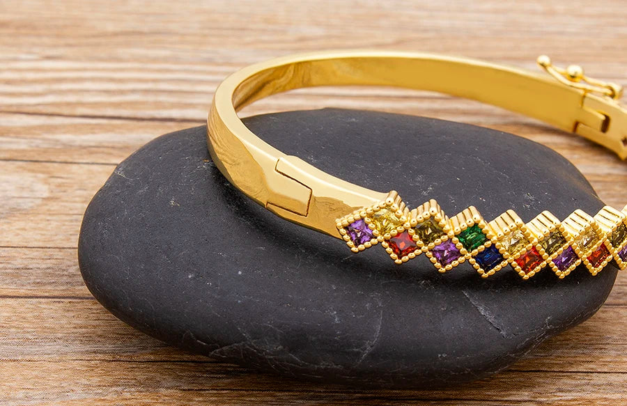 "Luxury CZ Gold Plated Bangle – Stackable Women’s Bracelet