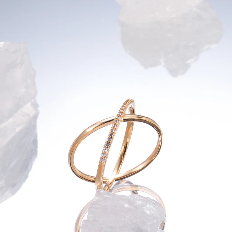 Kinel Rose Gold Geometry Zircon Ring”