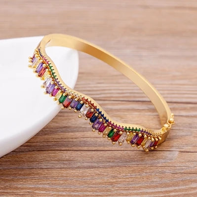 "Luxury CZ Gold Plated Bangle – Stackable Women’s Bracelet