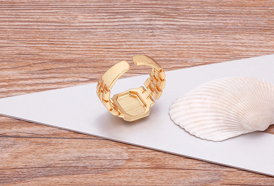 "Gold Initial A–Z Zircon Ring – Adjustable Women’s Jewelry