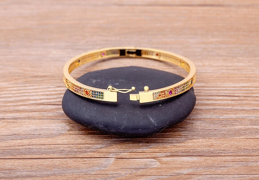 "Luxury CZ Gold Plated Bangle – Stackable Women’s Bracelet