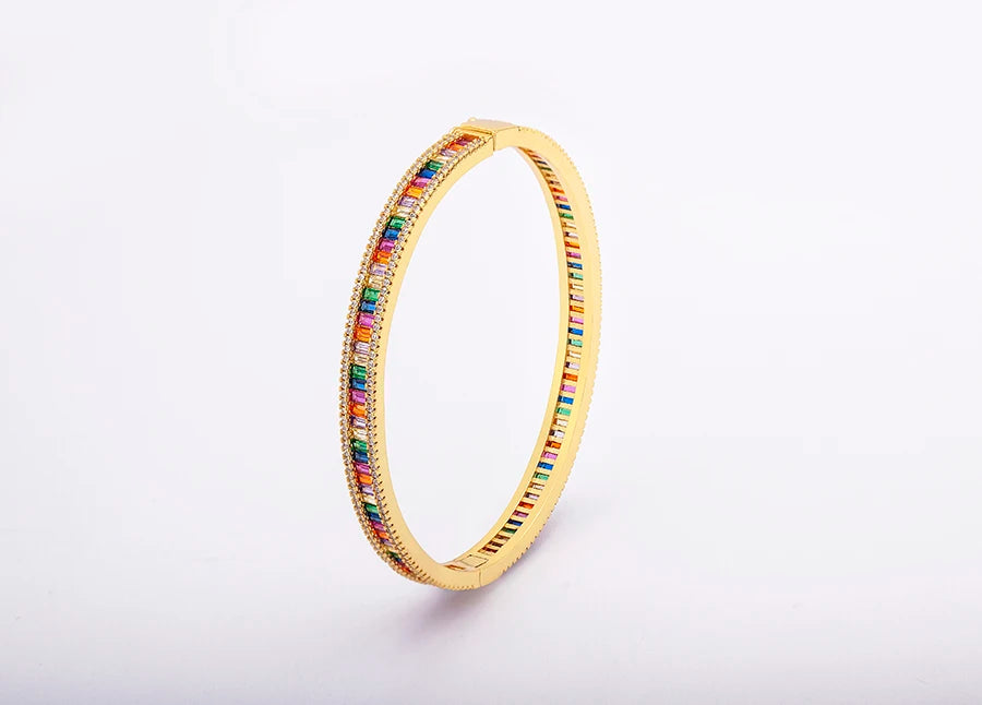 "Luxury CZ Gold Plated Bangle – Stackable Women’s Bracelet