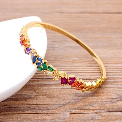 "Luxury CZ Gold Plated Bangle – Stackable Women’s Bracelet