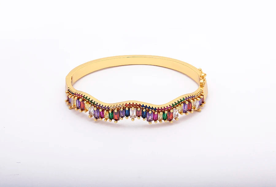 "Luxury CZ Gold Plated Bangle – Stackable Women’s Bracelet