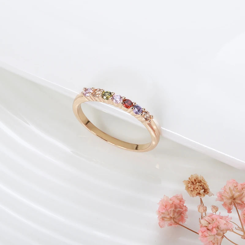 “Kinel 585 Rose Gold Rainbow Zircon Ring