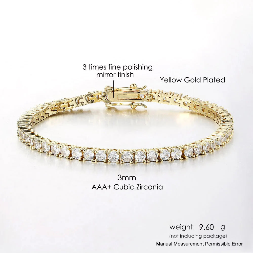 Iced Out Crystal Tennis Bracelet – Gold Punk Hiphop