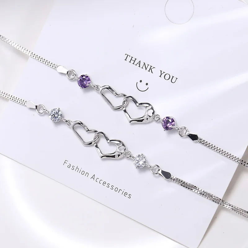 “925 Silver Crystal Heart Charm Bracelet”