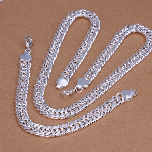 925 Silver Cuban Chain Necklace & Bracelet Set