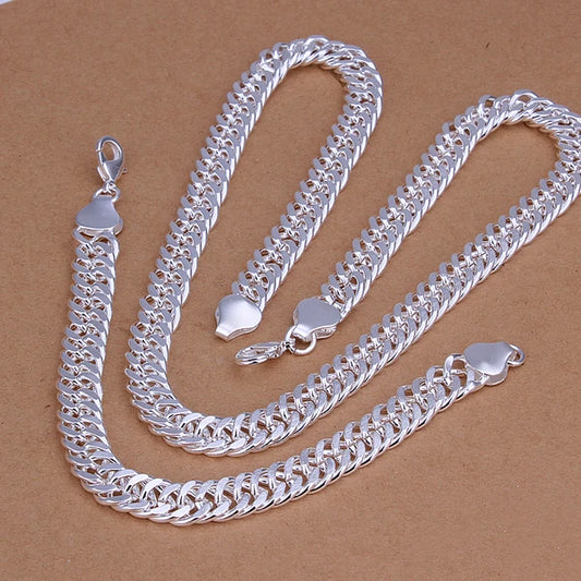 925 Silver Cuban Chain Necklace & Bracelet Set