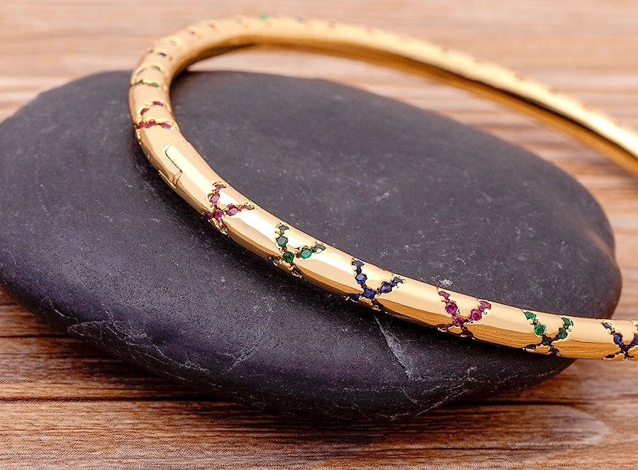 "Luxury CZ Gold Plated Bangle – Stackable Women’s Bracelet