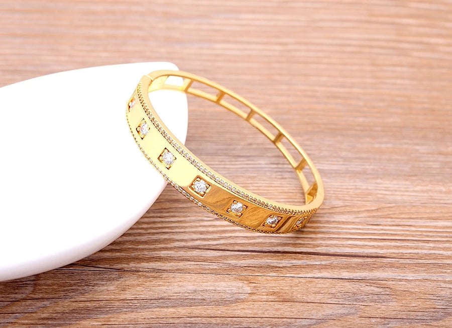 "Luxury CZ Gold Plated Bangle – Stackable Women’s Bracelet