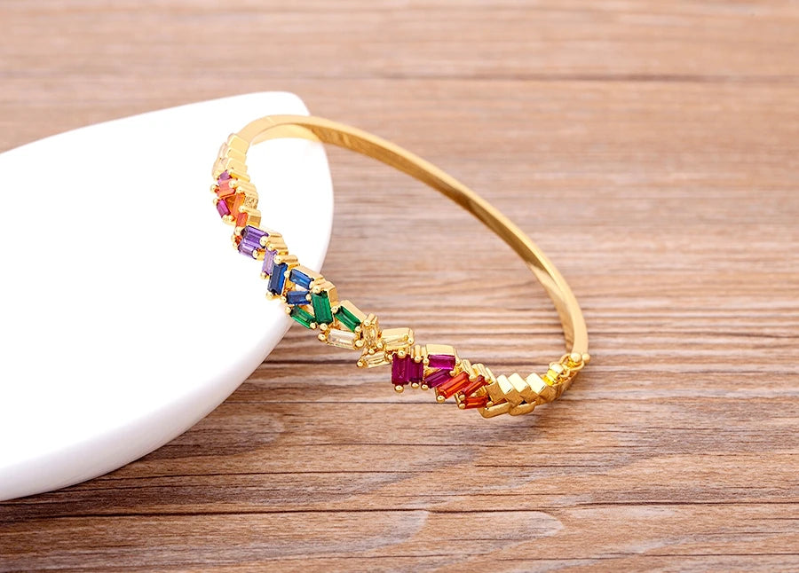 "Luxury CZ Gold Plated Bangle – Stackable Women’s Bracelet