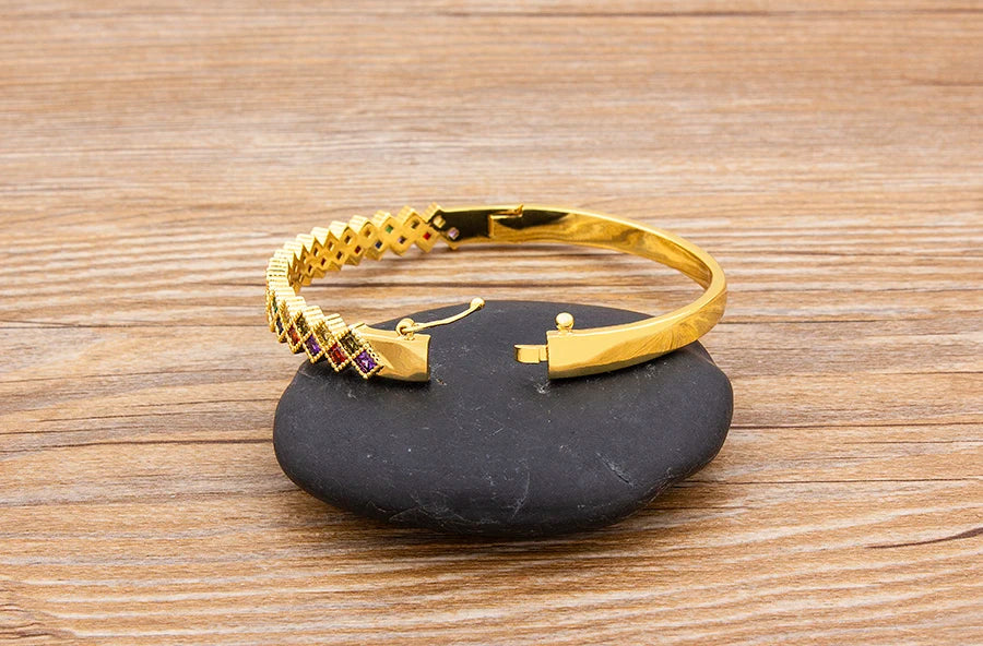 "Luxury CZ Gold Plated Bangle – Stackable Women’s Bracelet