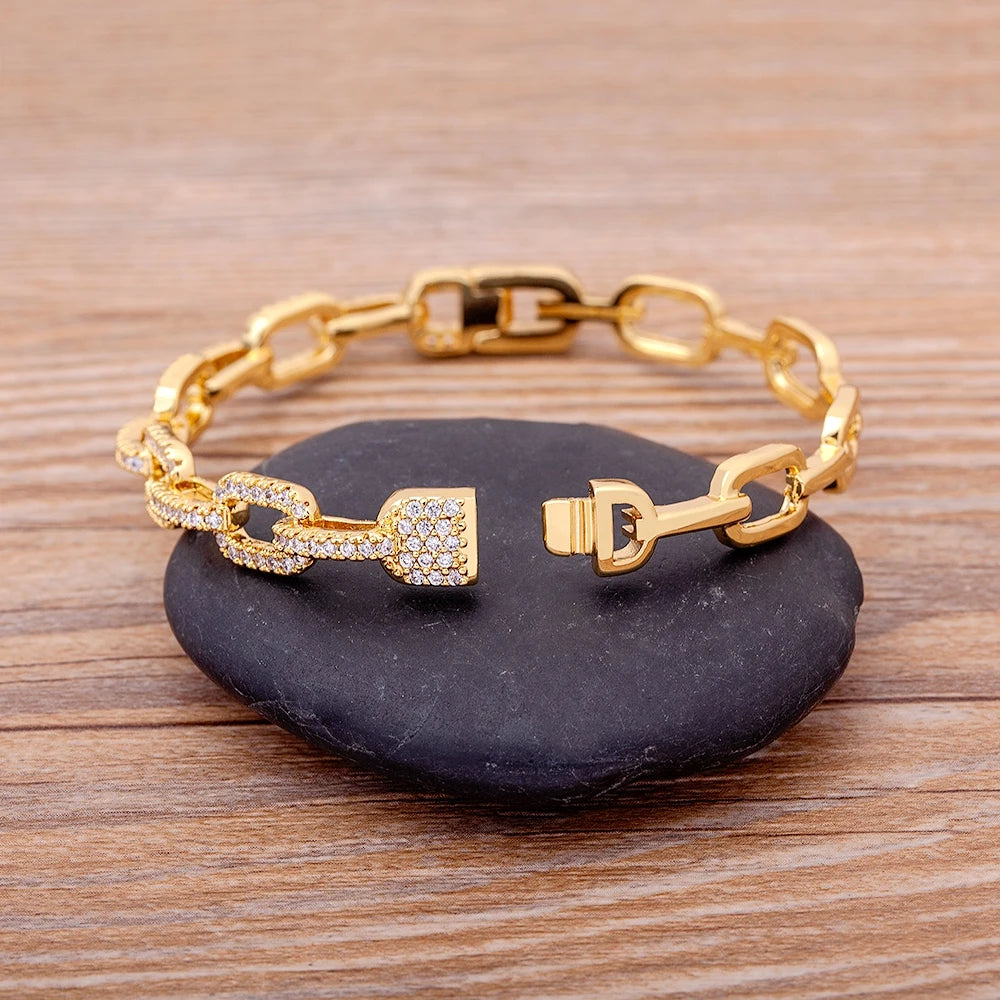 "Luxury CZ Gold Plated Bangle – Stackable Women’s Bracelet