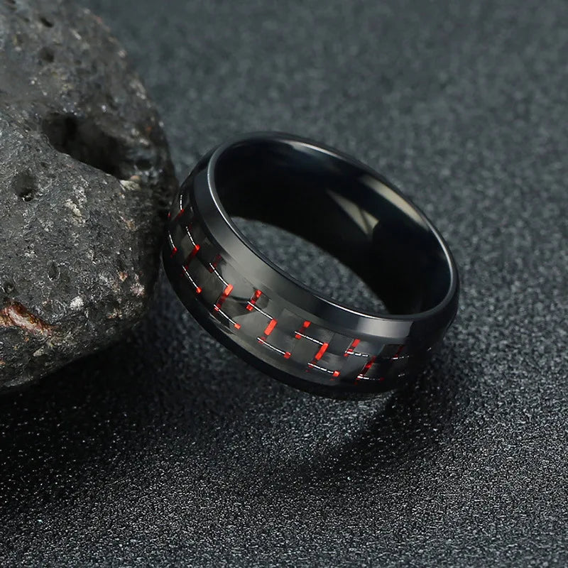 Punk Black Carbon Fiber Ring for Men”