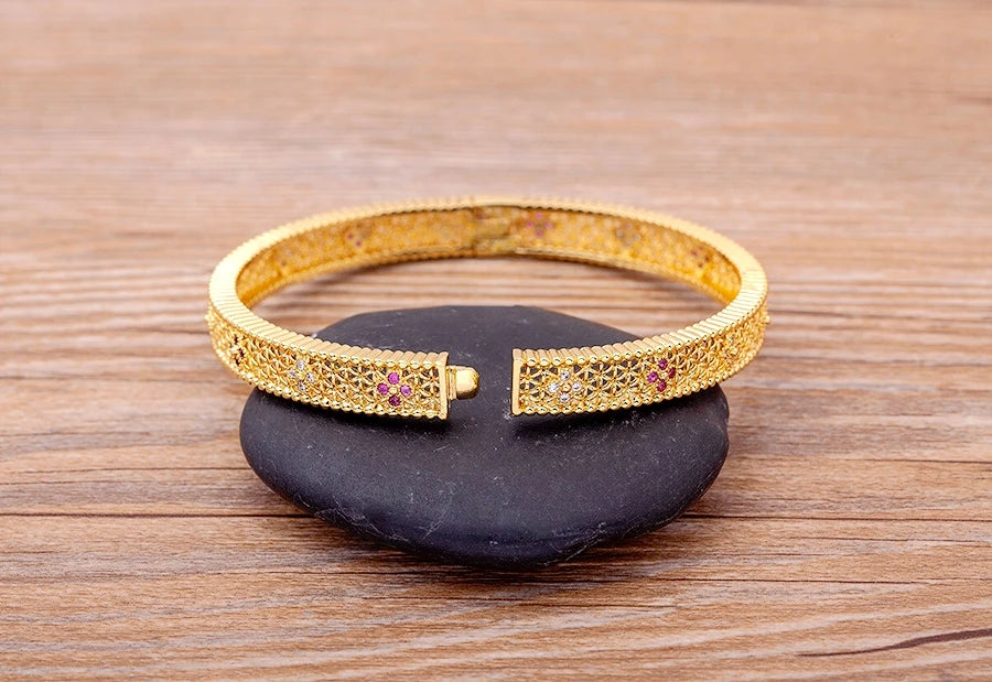 "Luxury CZ Gold Plated Bangle – Stackable Women’s Bracelet